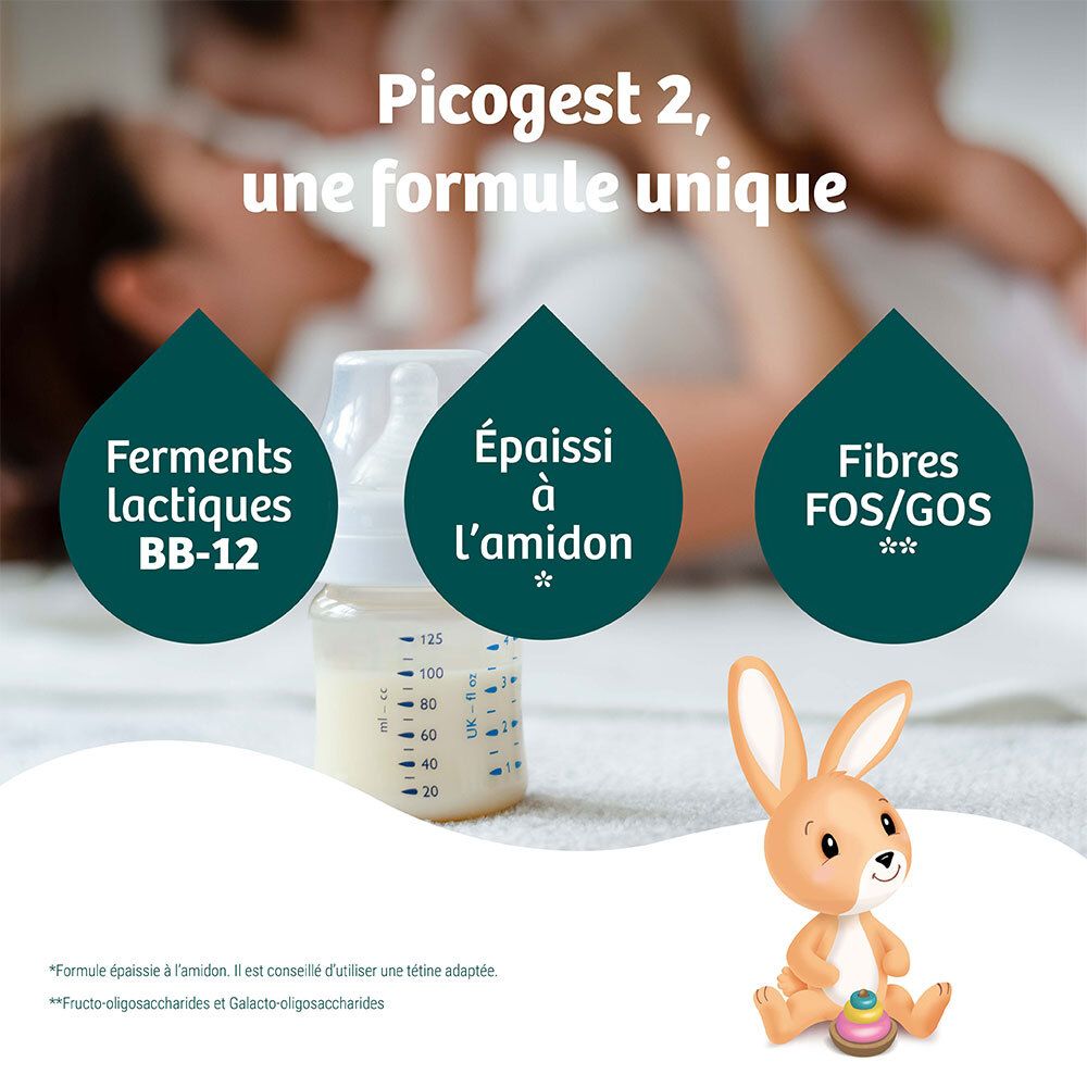 Formule Picogest 2 avec ferments lactiques BB-12, épaissie à l'amidon, fibres FOS/GOS.
