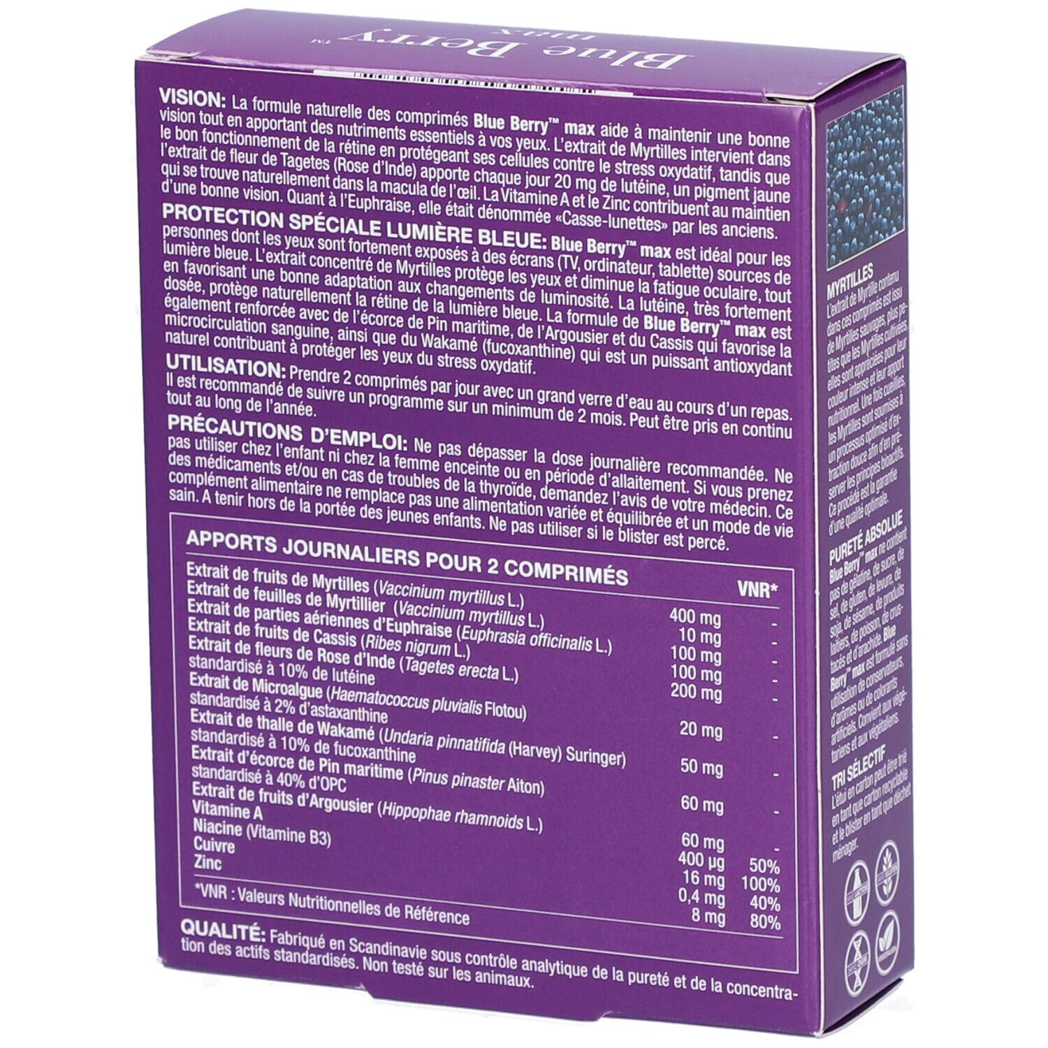 BLUE BERRY MAX - Comprimé, complément alimentaire à visée oculaire.  - bt 60