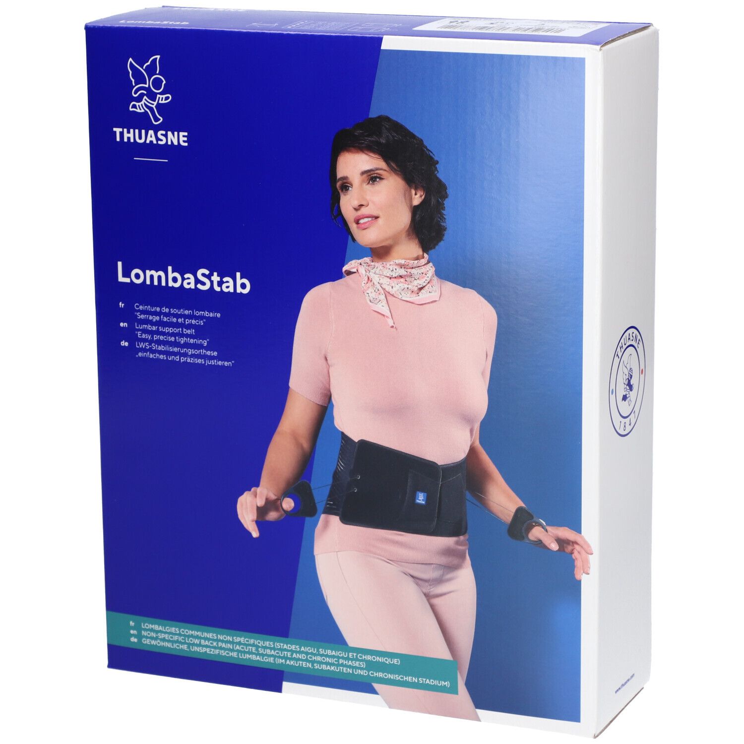 LOMBASTAB - Ceinture de soutien lombaire, à lacet, coloris noir bleuté, hauteur 26 cm. tai