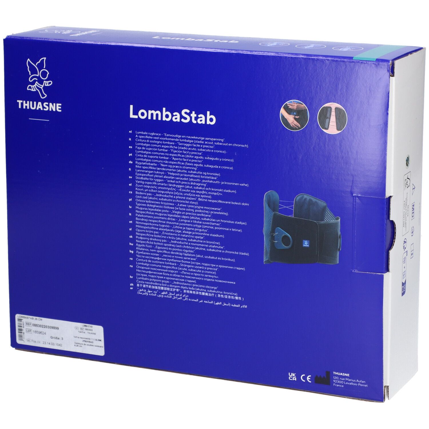 LOMBASTAB - Ceinture de soutien lombaire, à lacet, coloris noir bleuté, hauteur 26 cm. tai