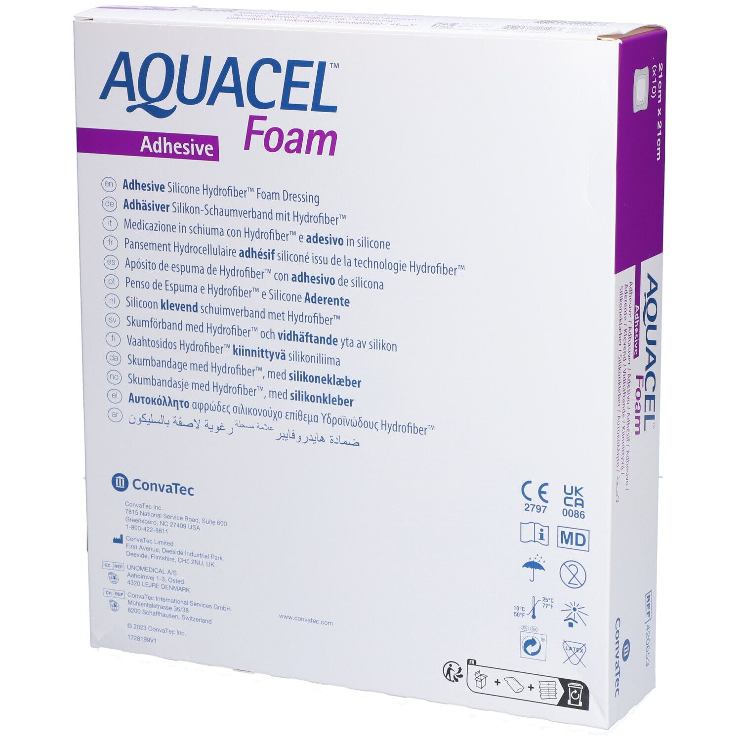 AQUACEL FOAM Adhésif  - Pansement hydrocellulaire adhésif siliconé 21 x 21 cm