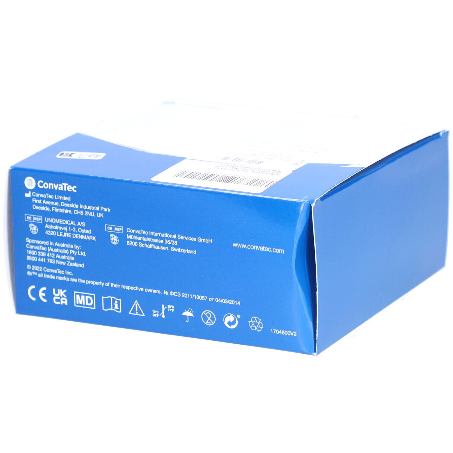 Dos de la boîte Natura Durasive. Marque Convatec. Informations et logos. Marquage CE.