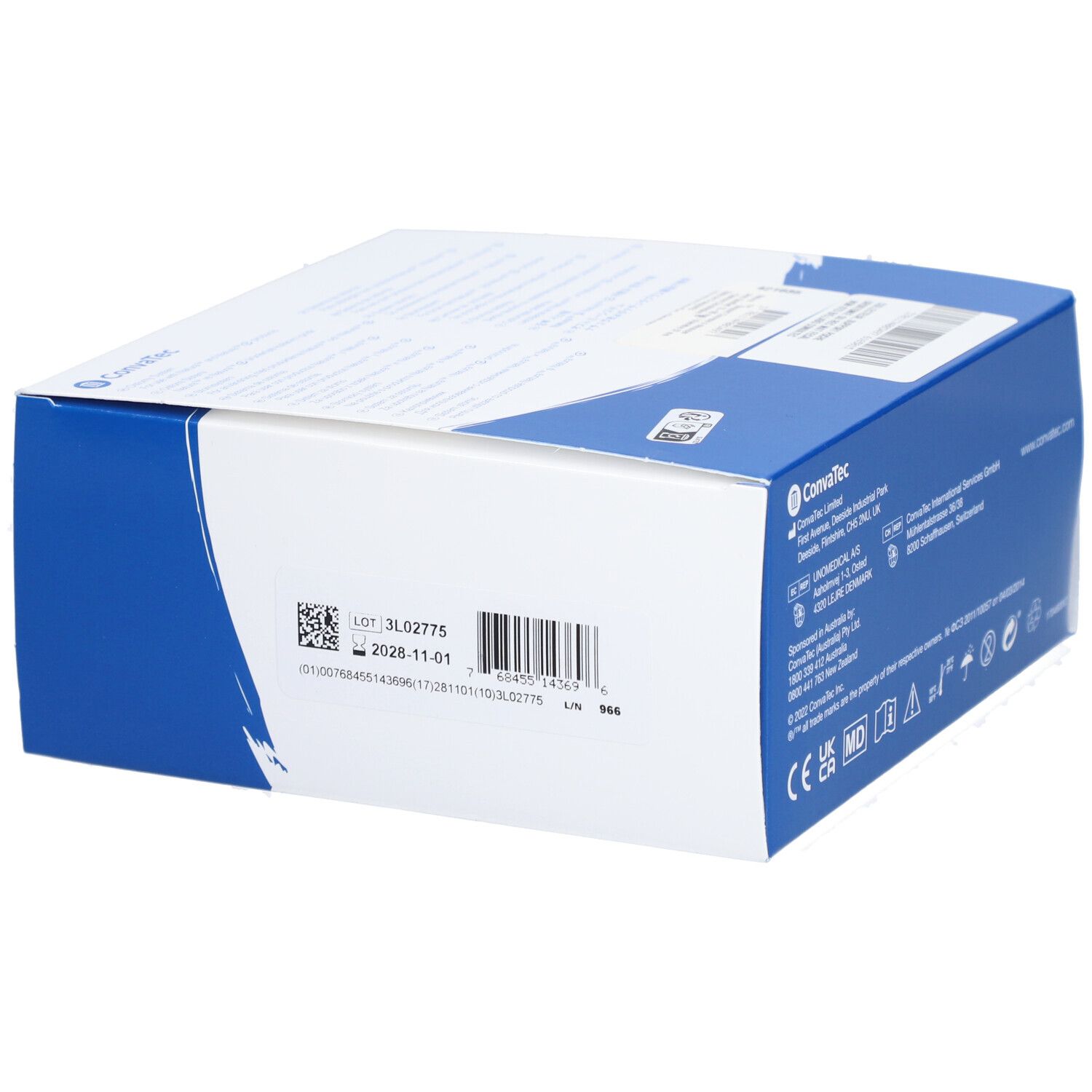 Dessus de la boîte Natura Durasive. Informations et code-barres. Marque Convatec.