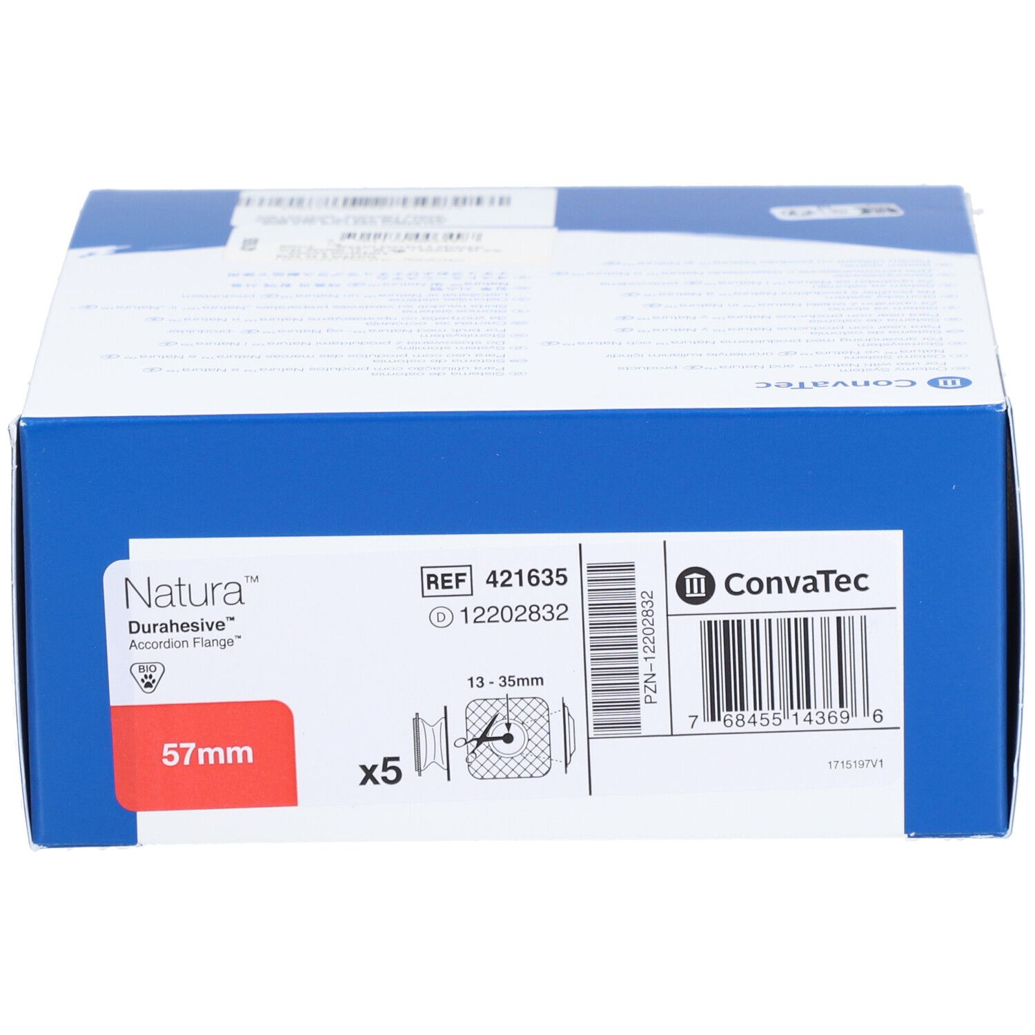 Boîte Natura Durasive, 57mm, 5 pièces. Marque Convatec. Informations et illustrations du produit.
