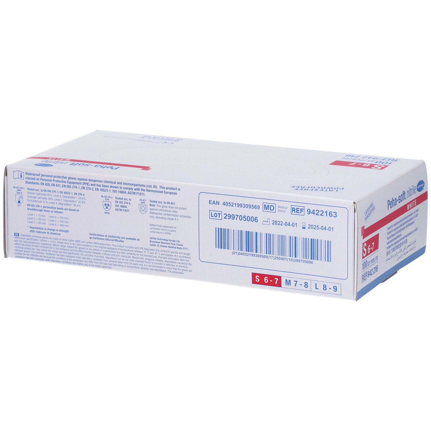 Hartmann Peha-soft® nitrile white Gants d'examen non stériles non poudré Taille S 6 - 7