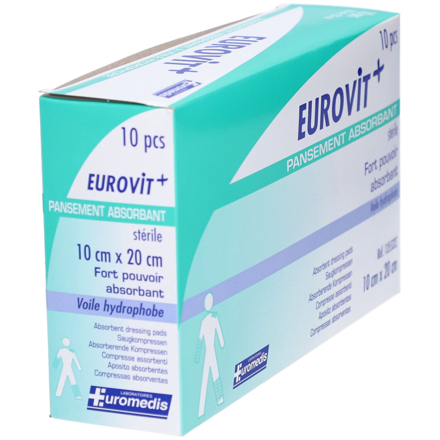 EUROVIT - Pansement absorbant, stérile, non adhérent à la plaie. 10 cm x 20 cm (ref. 13553
