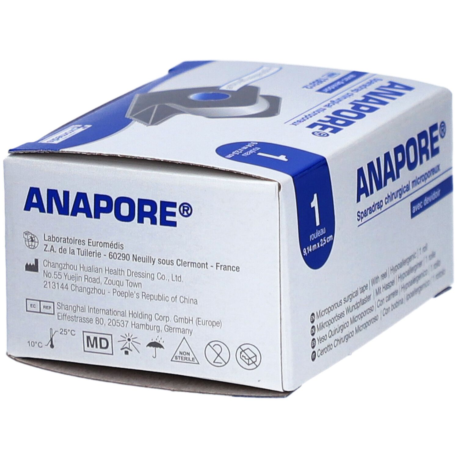 ANAPORE - Sparadrap microporeux, en non tissé, hypoallergénique, avec dévidoir. 9,14 m x 2,5 cm