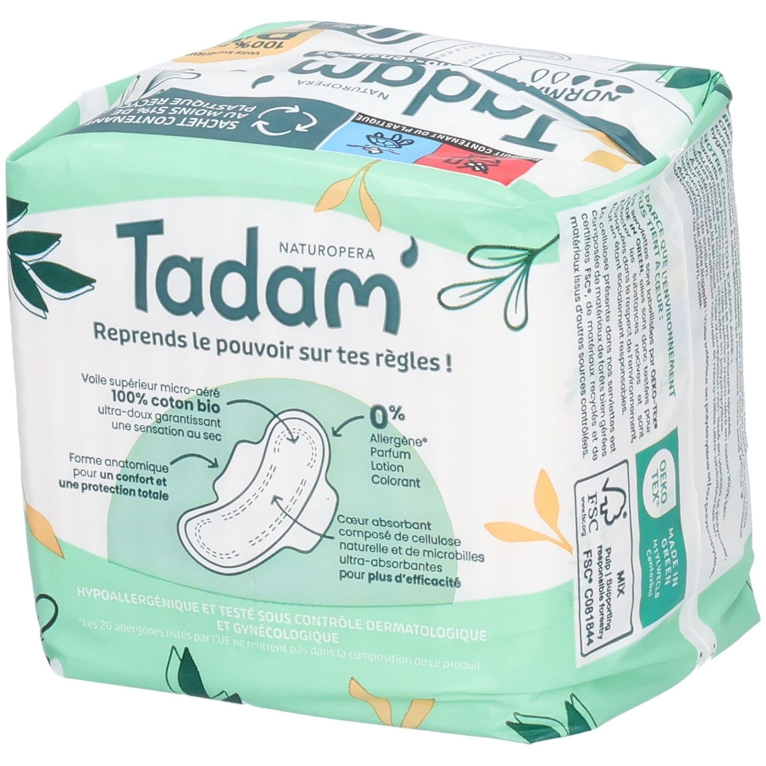 Tadam Serviettes Dermo-Sensitives Normal+, 14 serviettes. Voile supérieur 100% coton bio.