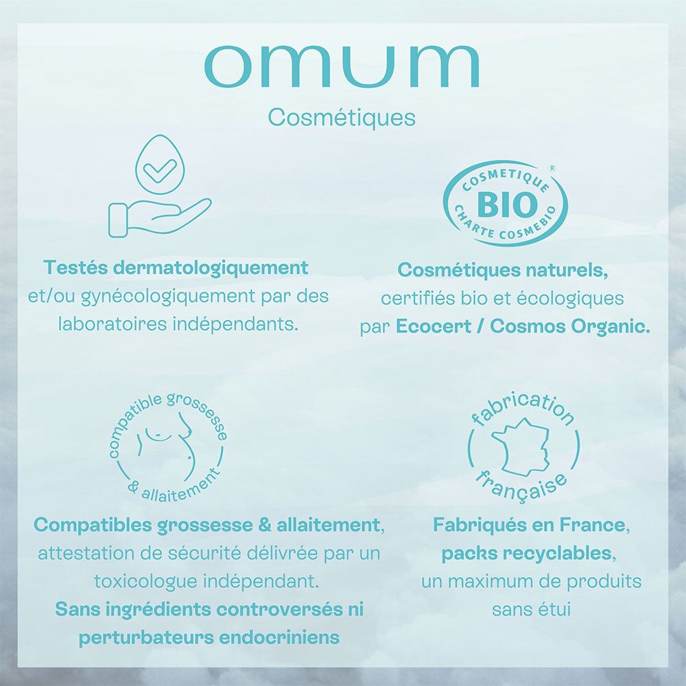 Omum Cosmétiques : certifications Bio, fabrication française.