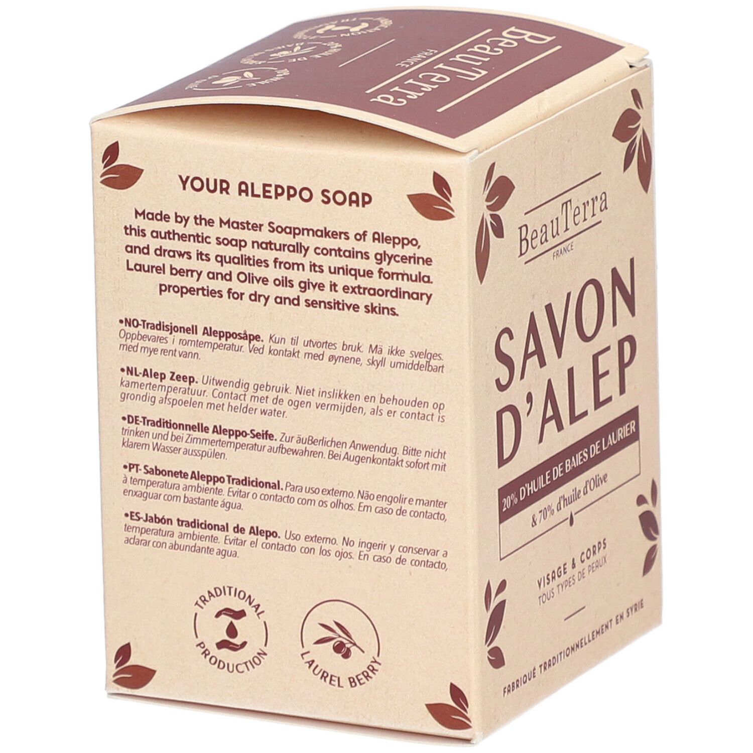 BeauTerra Savon d'Alep - Huile de Baies de Laurier