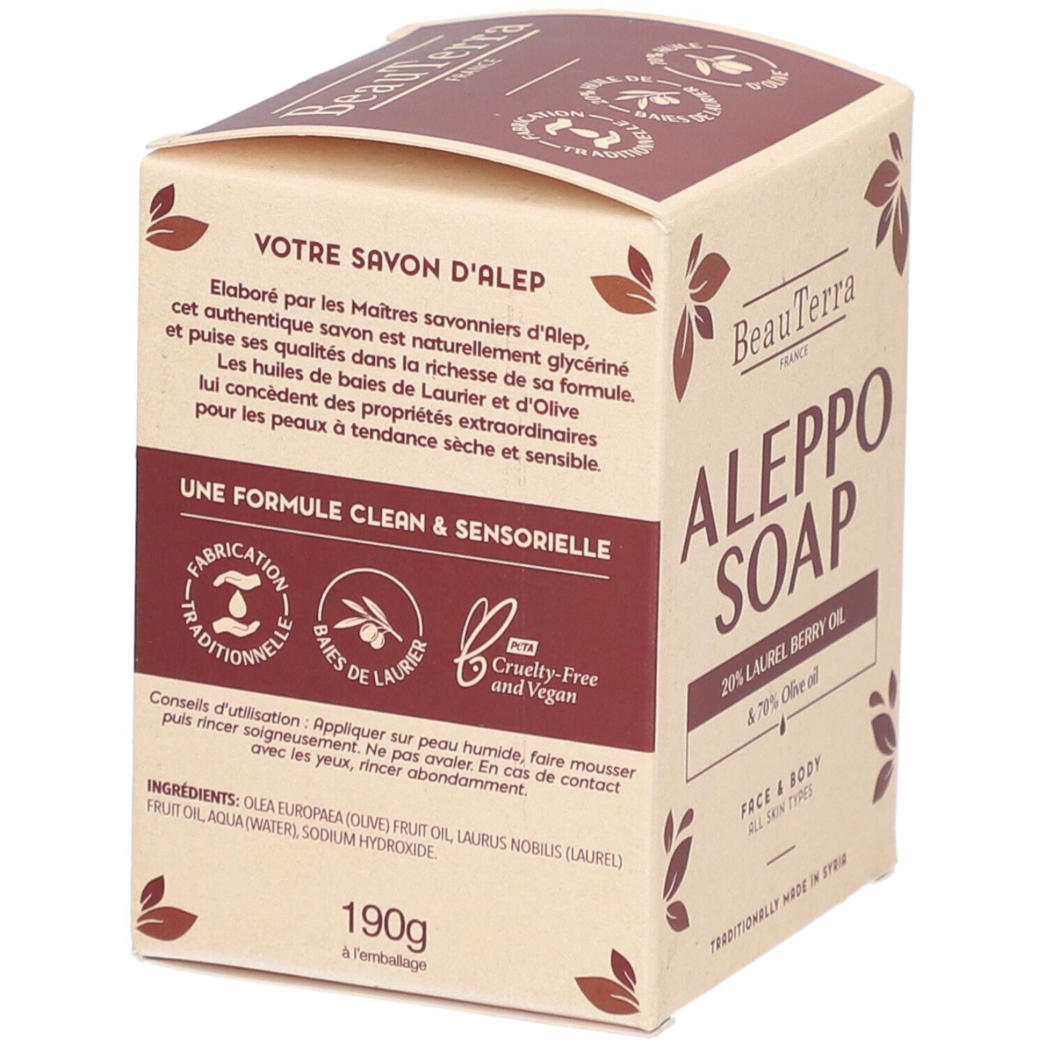BeauTerra Savon d'Alep - Huile de Baies de Laurier