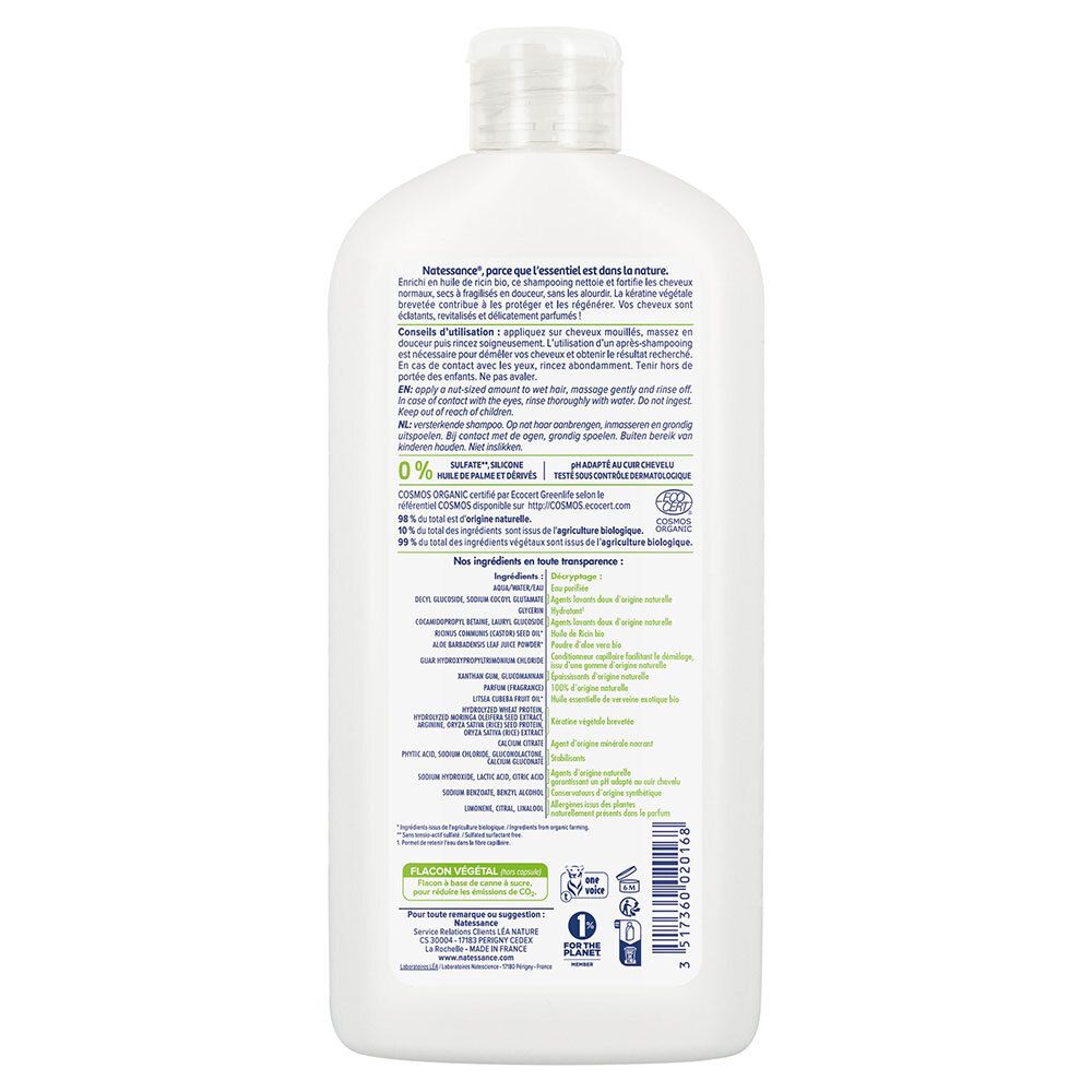 Natessance Shampooing Fortifiant à l’Huile de Ricin et Kératine Végétale