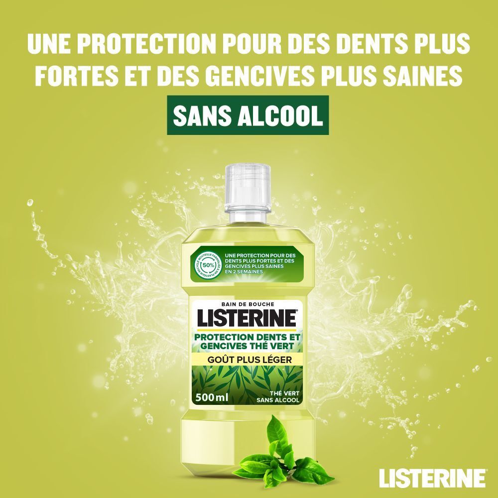Listerine Bain De Bouche Anti Caries, Goût Thé Vert, 500 ml