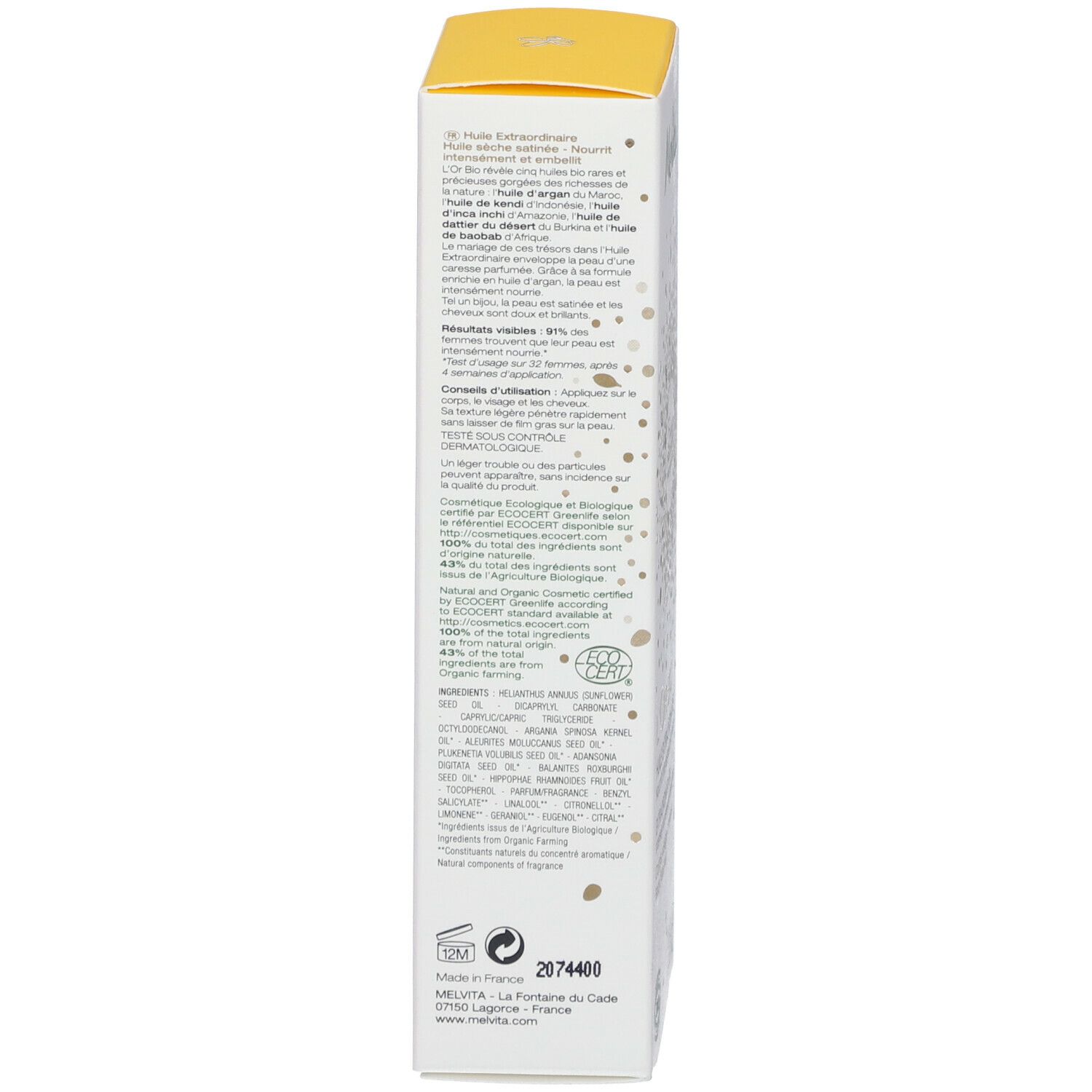 Melvita L'Or Bio Huile Extraordinaire Visage, Corps et Cheveux