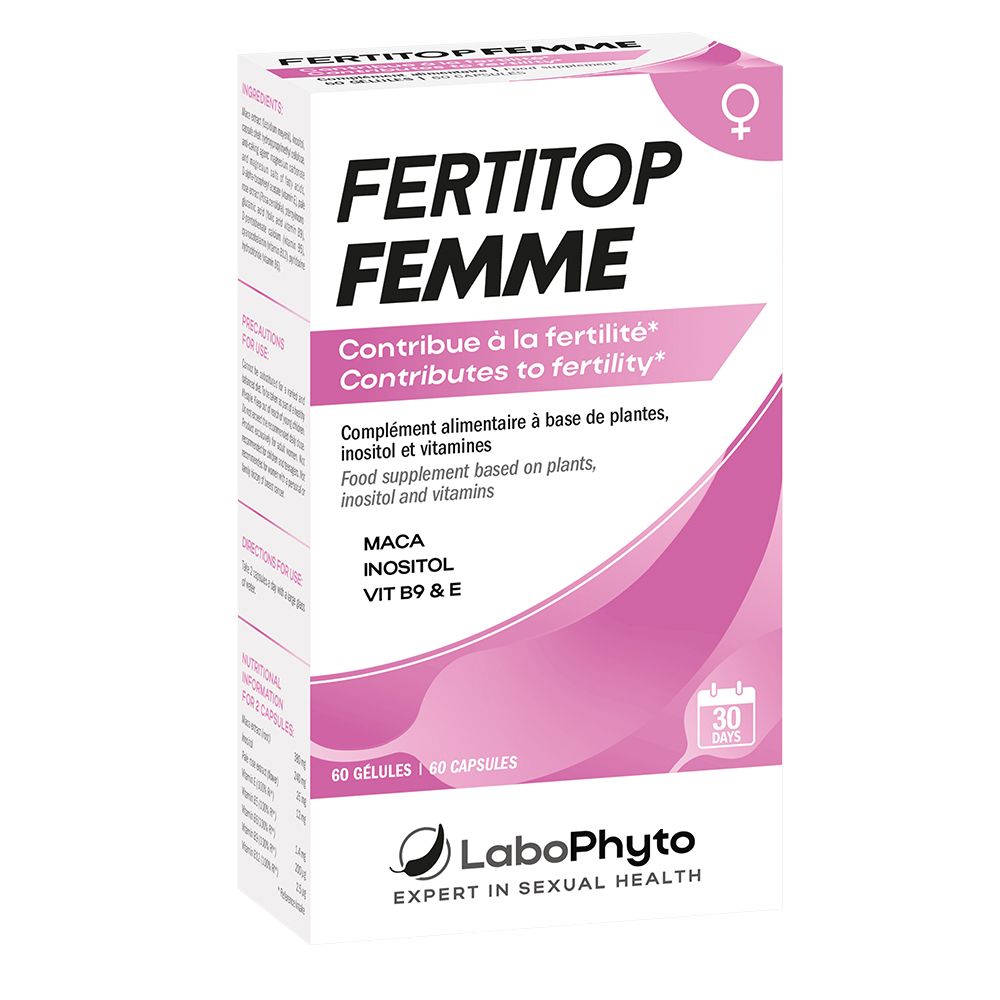 Boîte LaboPhyto FertiTop Femme de 60 gélules, pour la fertilité féminine.