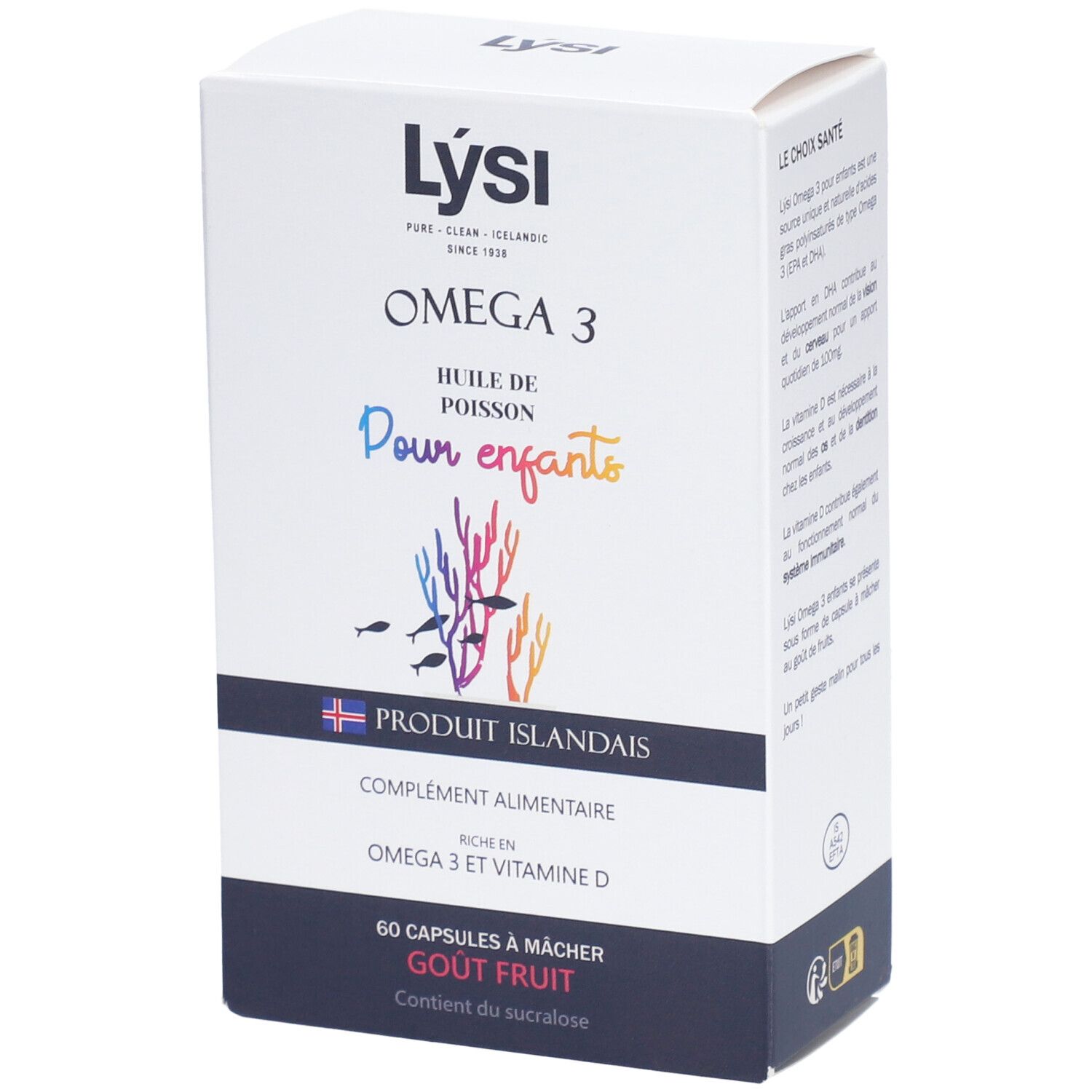 Complément Alimentaire Lysi Oméga-3 + Vitamine D Pour Enfants - 60 Gélules à Croquer Saveur Fruit - Péremption 04/2026