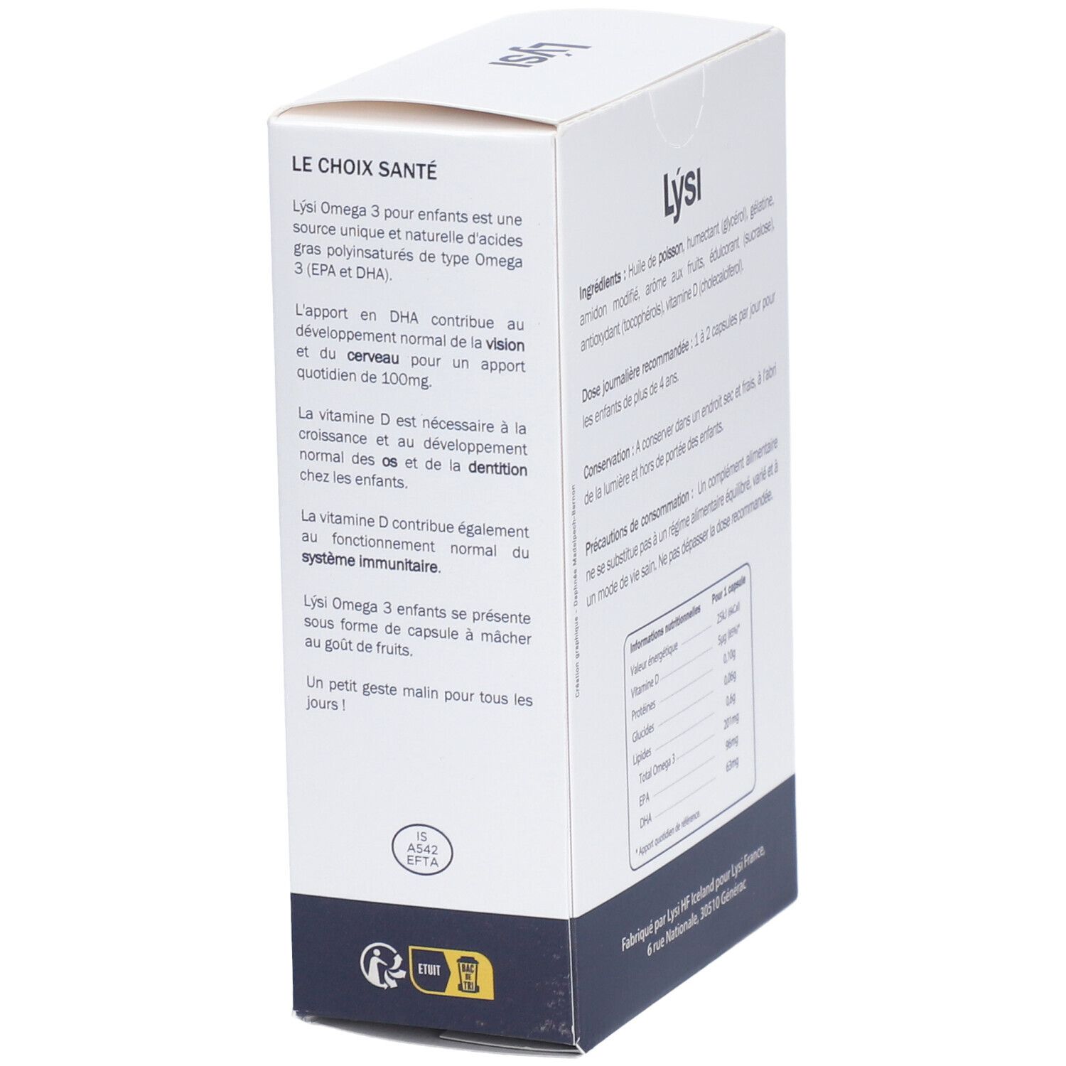 Complément Lysi Oméga-3 + Vitamine D Enfants - 60 Gélules à Croquer Goût Fruit