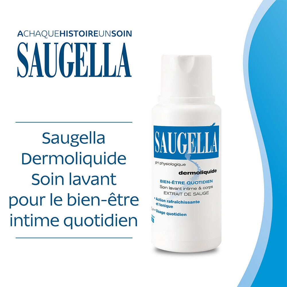 Saugella - Dermoliquide - Soin lavant pour l’hygiène intime quotidienne des femmes adultes - à base d’extrait de Sauge - Assure le bien-être intime quotidien - Flacon 250 ml
