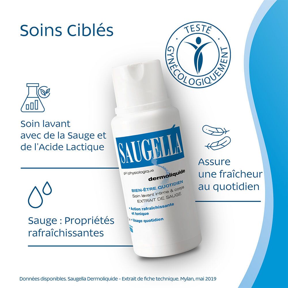 Saugella - Dermoliquide - Soin lavant pour l’hygiène intime quotidienne des femmes adultes - à base d’extrait de Sauge - Assure le bien-être intime quotidien - Flacon 250 ml