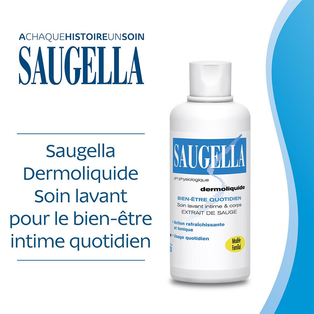 Saugella - Dermoliquide - Soin lavant pour l’hygiène intime quotidienne des femmes adultes - à base d’extrait de Sauge - Assure le bien-être intime quotidien - Flacon 750 ml