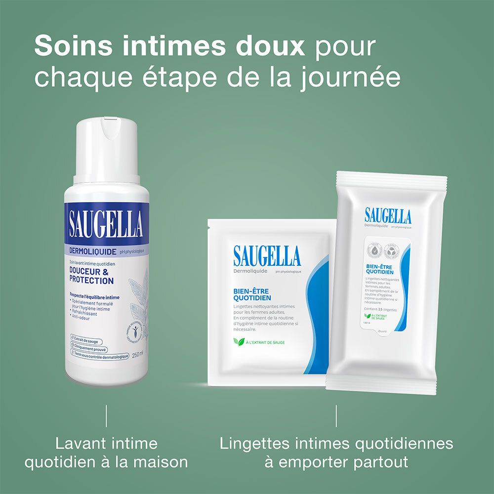 Saugella Girl: Lotion lavante intime avec pompe et flacon plus petit.