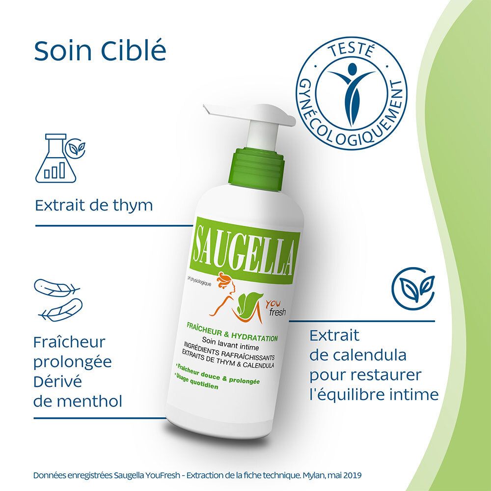 Saugella YouFresh – Soin lavant intime – Fraîcheur – Extraits de thym, de menthol & calendula – Préserve l’équilibre intime – Pour adolescentes et jeunes femmes – 200 ml