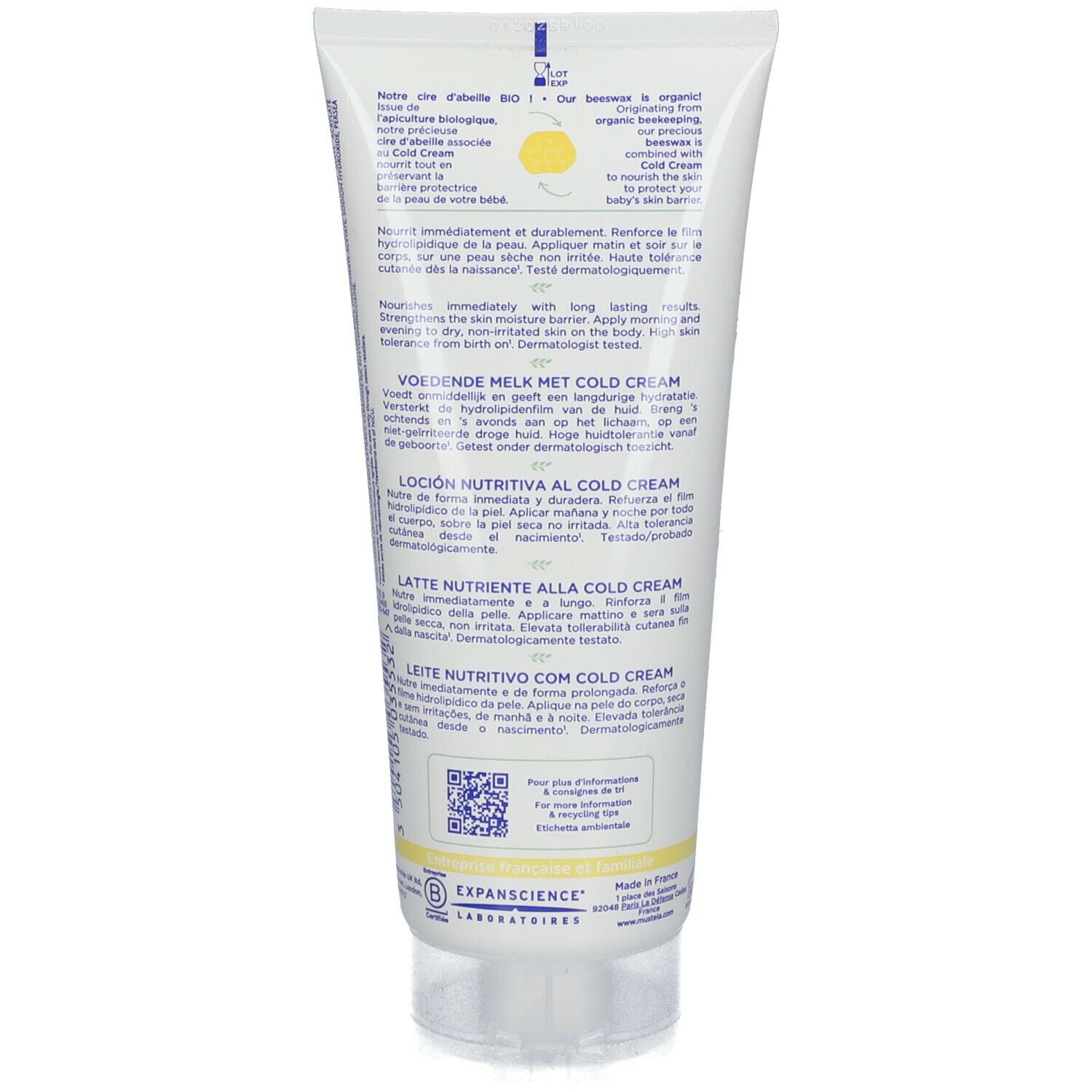 mustela® Bébé Enfant Lait nourrissant au Cold Cream à la cire d'abeille BIO Peau Sèche