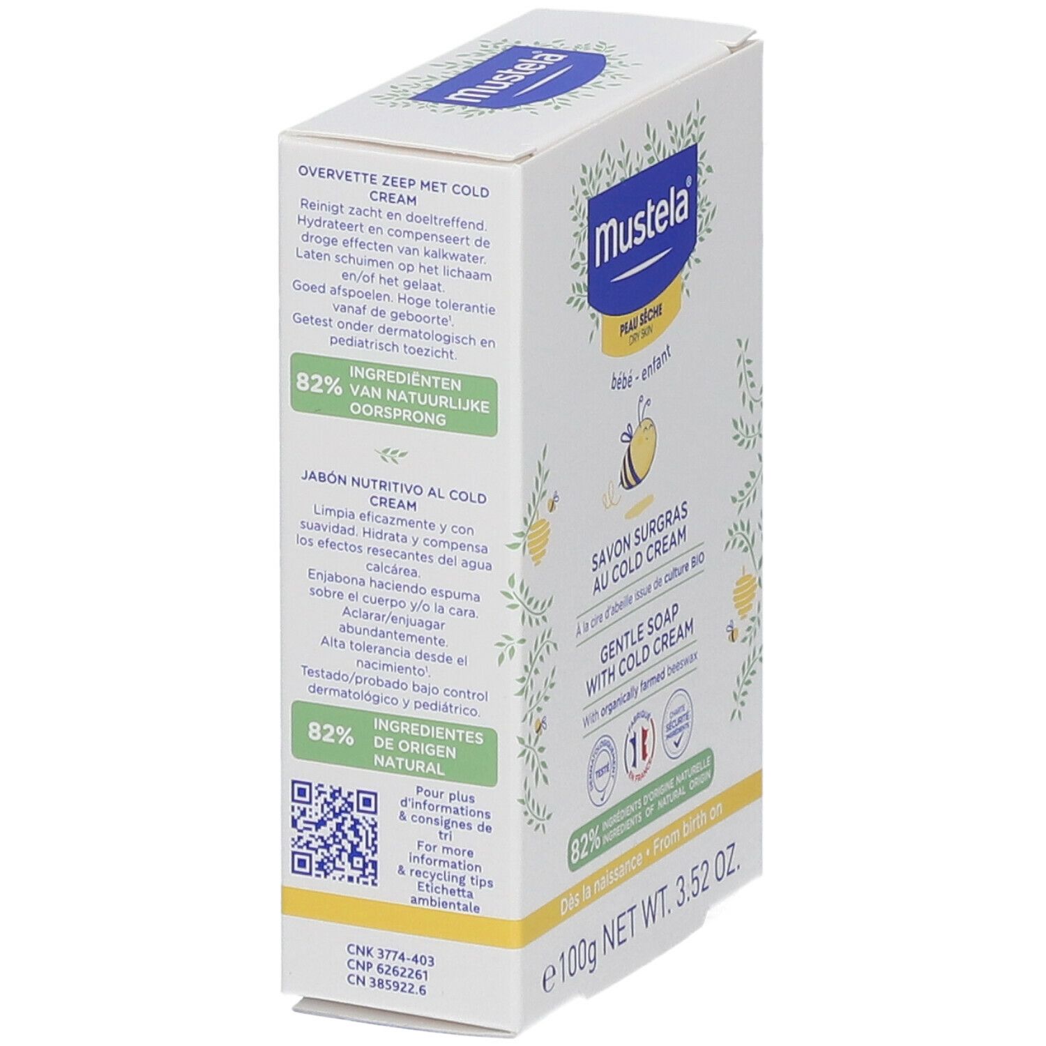 mustela Bébé Enfant Savon surgras au Cold Cream à la cire d'abeille BIO Peau Sèche