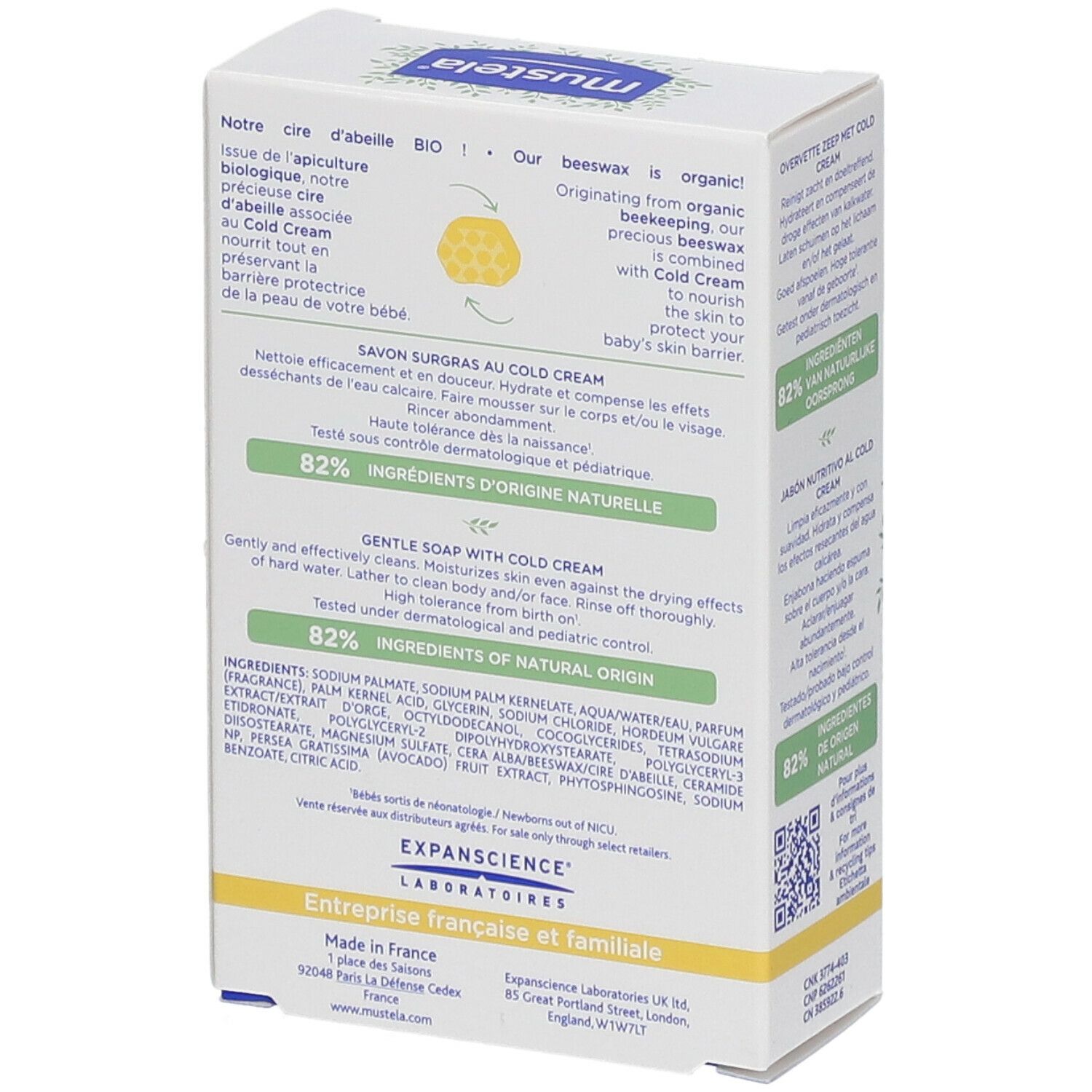 mustela Bébé Enfant Savon surgras au Cold Cream à la cire d'abeille BIO Peau Sèche