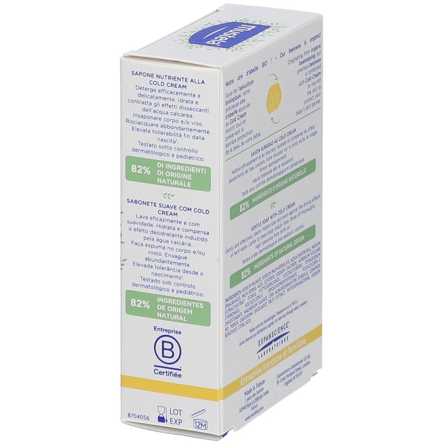 mustela Bébé Enfant Savon surgras au Cold Cream à la cire d'abeille BIO Peau Sèche