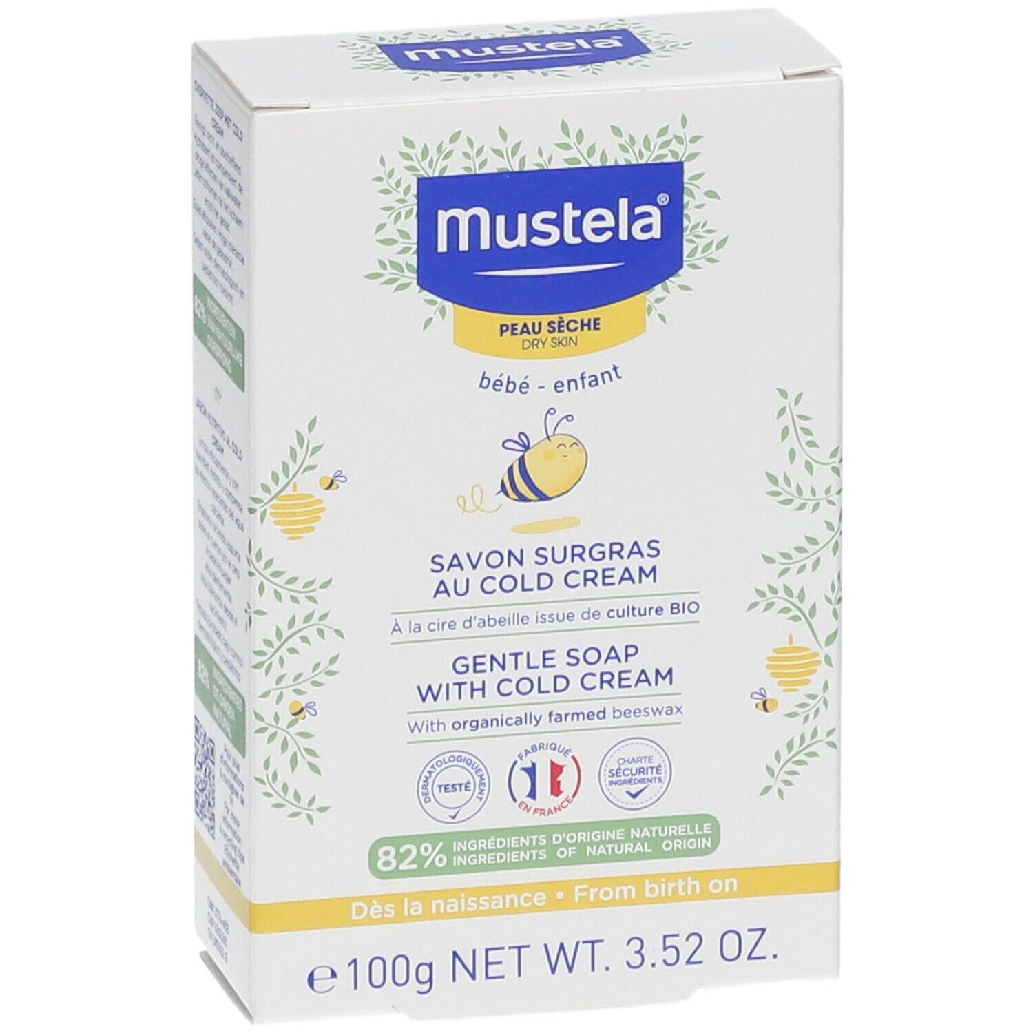 mustela Bébé Enfant Savon surgras au Cold Cream à la cire d'abeille BIO Peau Sèche