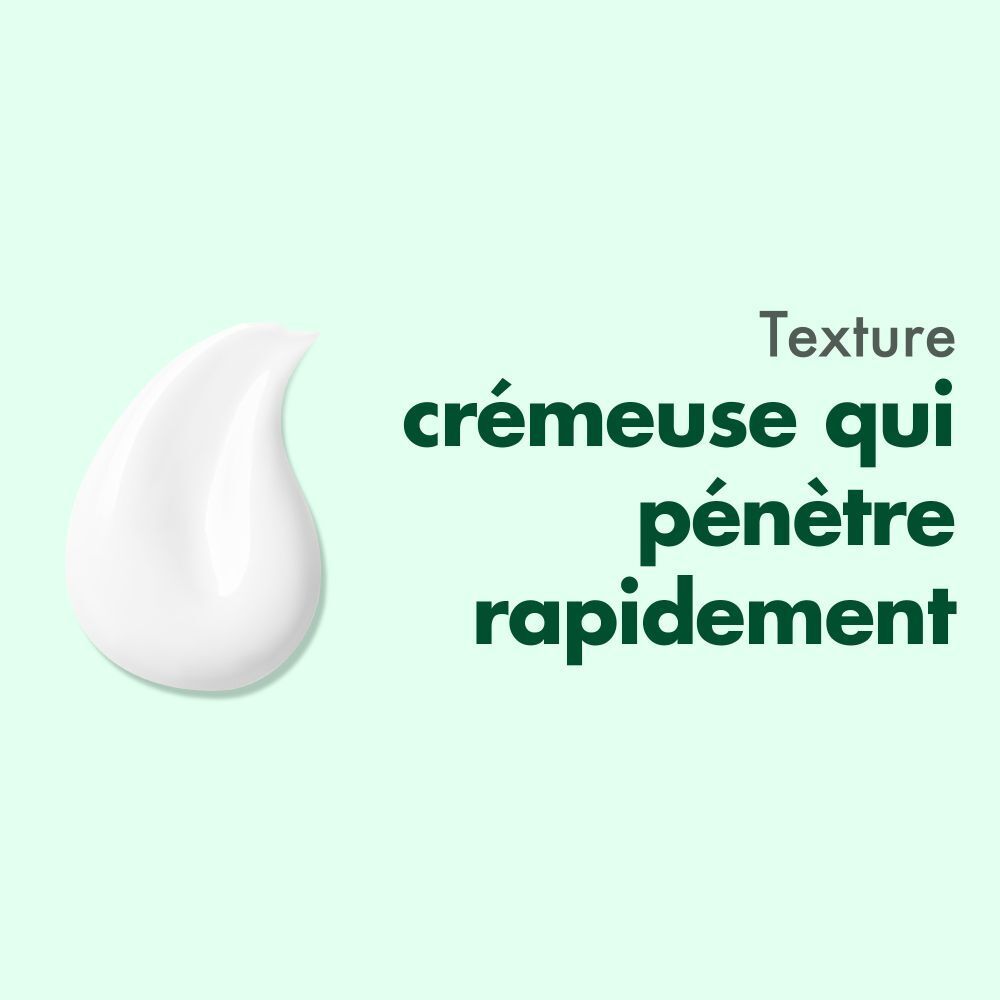 Goutte de crème. Texte: Texture crémeuse qui pénètre rapidement.