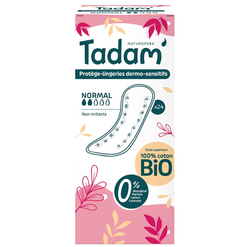 Tadam Protège-Lingeries Dermo-Sensitifs, 24 pièces, 100% coton Bio, Normal, Non-irritants.