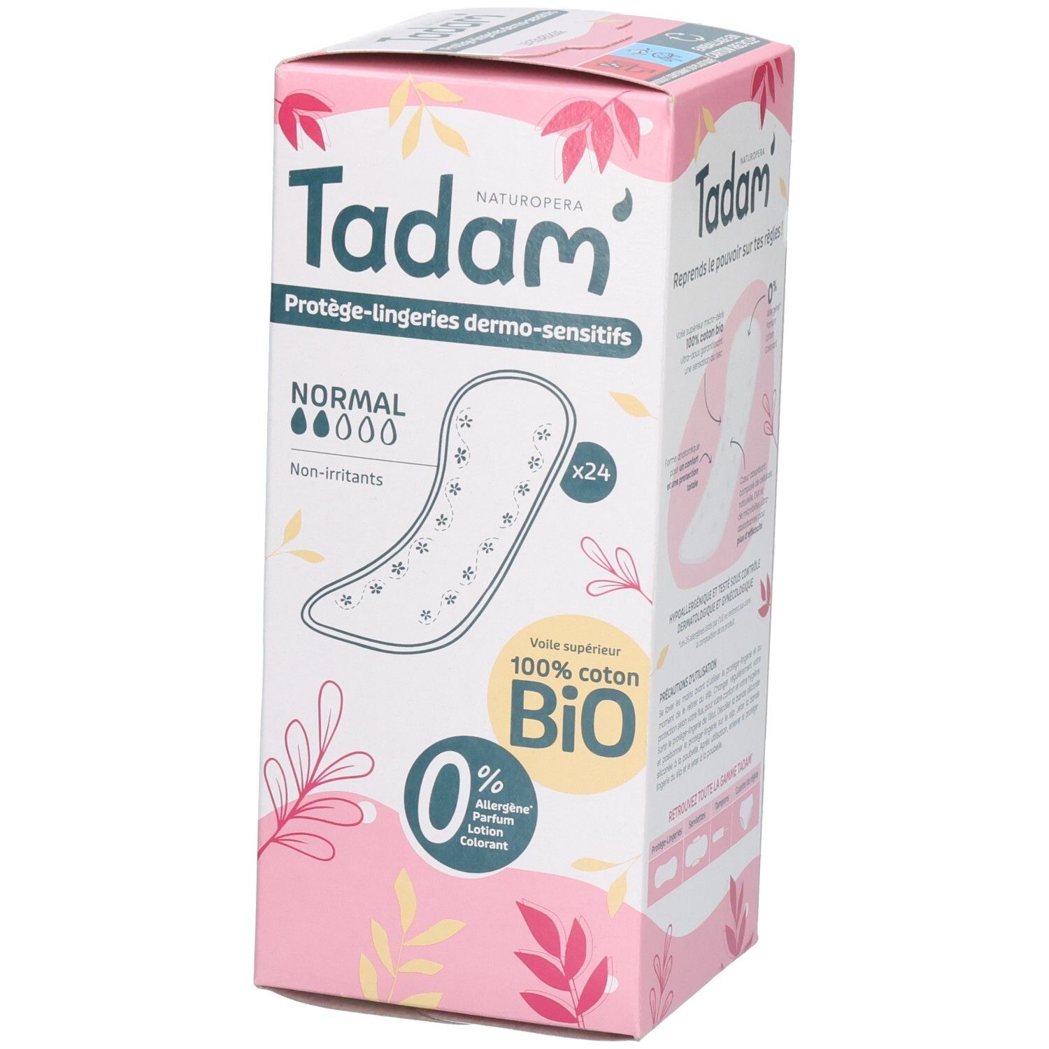 Tadam Protège-Lingeries Dermo-Sensitifs, 24 pièces, 100% coton Bio, Normal, Non-irritants.