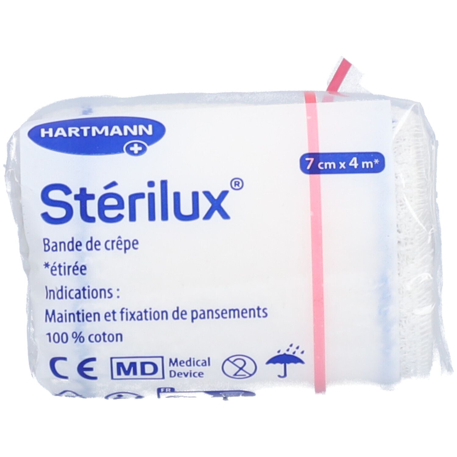 STÉRILUX - Bande de crêpe en coton élastique sous cellophane. 4 m à l'étirage x 7 cm (ref.