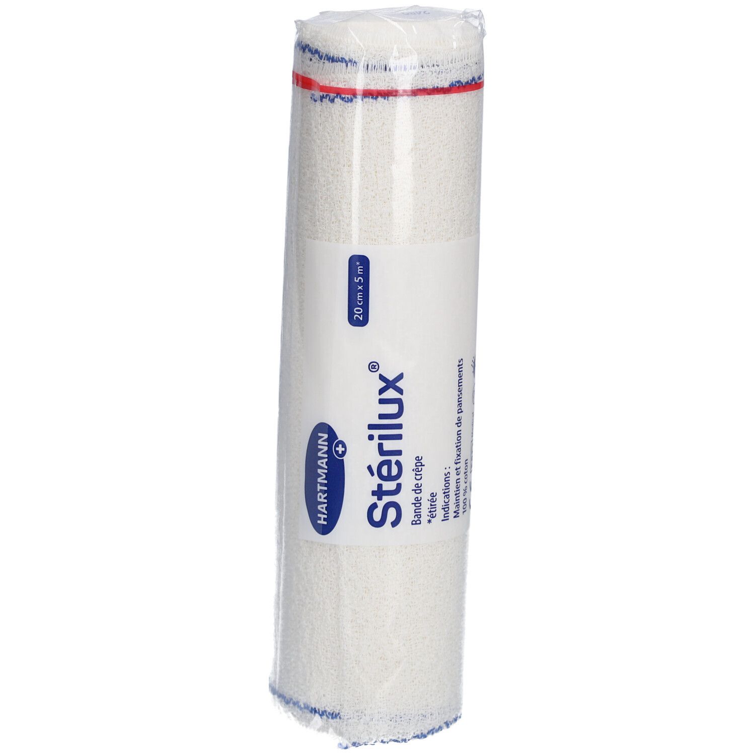 STÉRILUX - Bande de crêpe en coton élastique sous cellophane. 5 m à l'étirage x 20 cm (ref