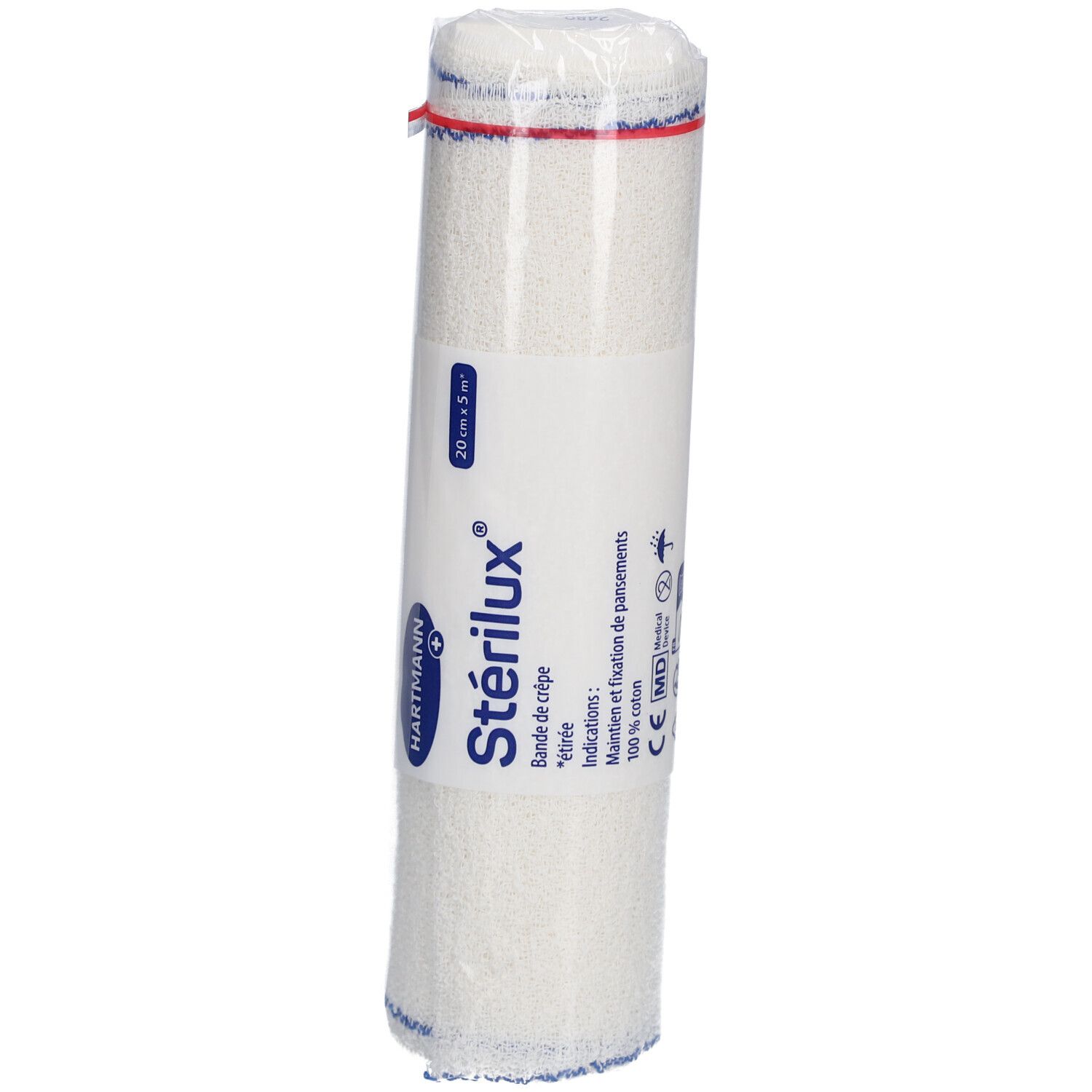STÉRILUX - Bande de crêpe en coton élastique sous cellophane. 5 m à l'étirage x 20 cm (ref