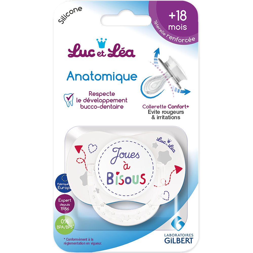 Gilbert Luc et Léa Sucette symétrique Joues à bisous +18 mois avec anneau