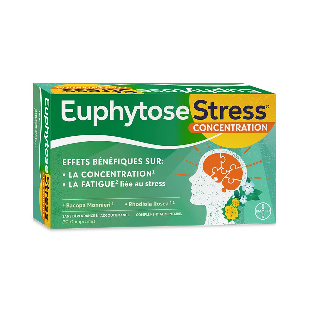 EuphytoseStress® Concentration -Stress ,difficulté de concentration - Bacopa Monnieri et Rhodiola Rosea