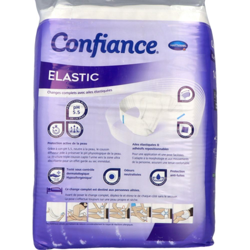 Paquet de protections Confiance Elastic. pH 5,5, ailes élastiques, neutralisation des odeurs.