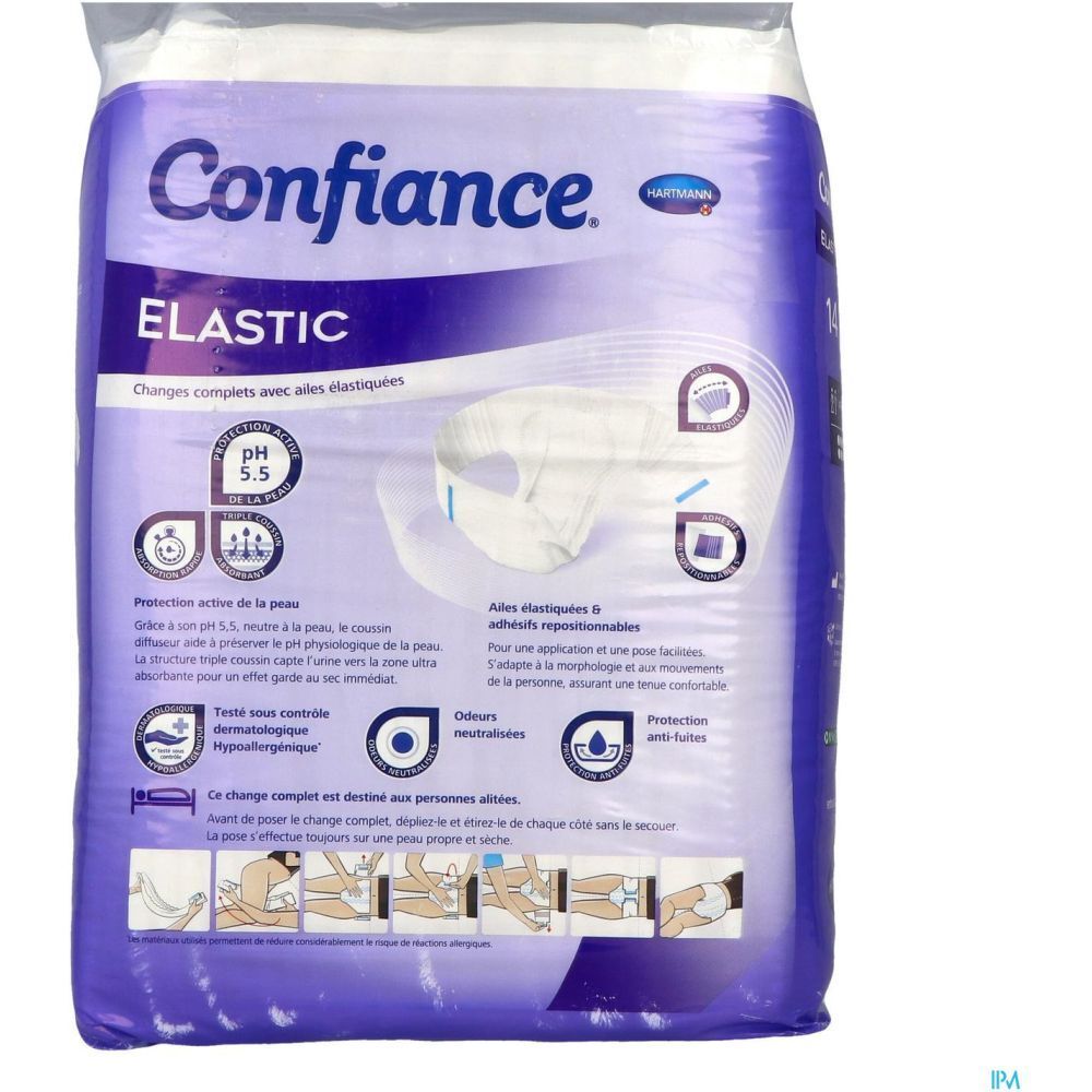 Paquet de protections Confiance Elastic. pH 5,5, ailes élastiques, neutralisation des odeurs.