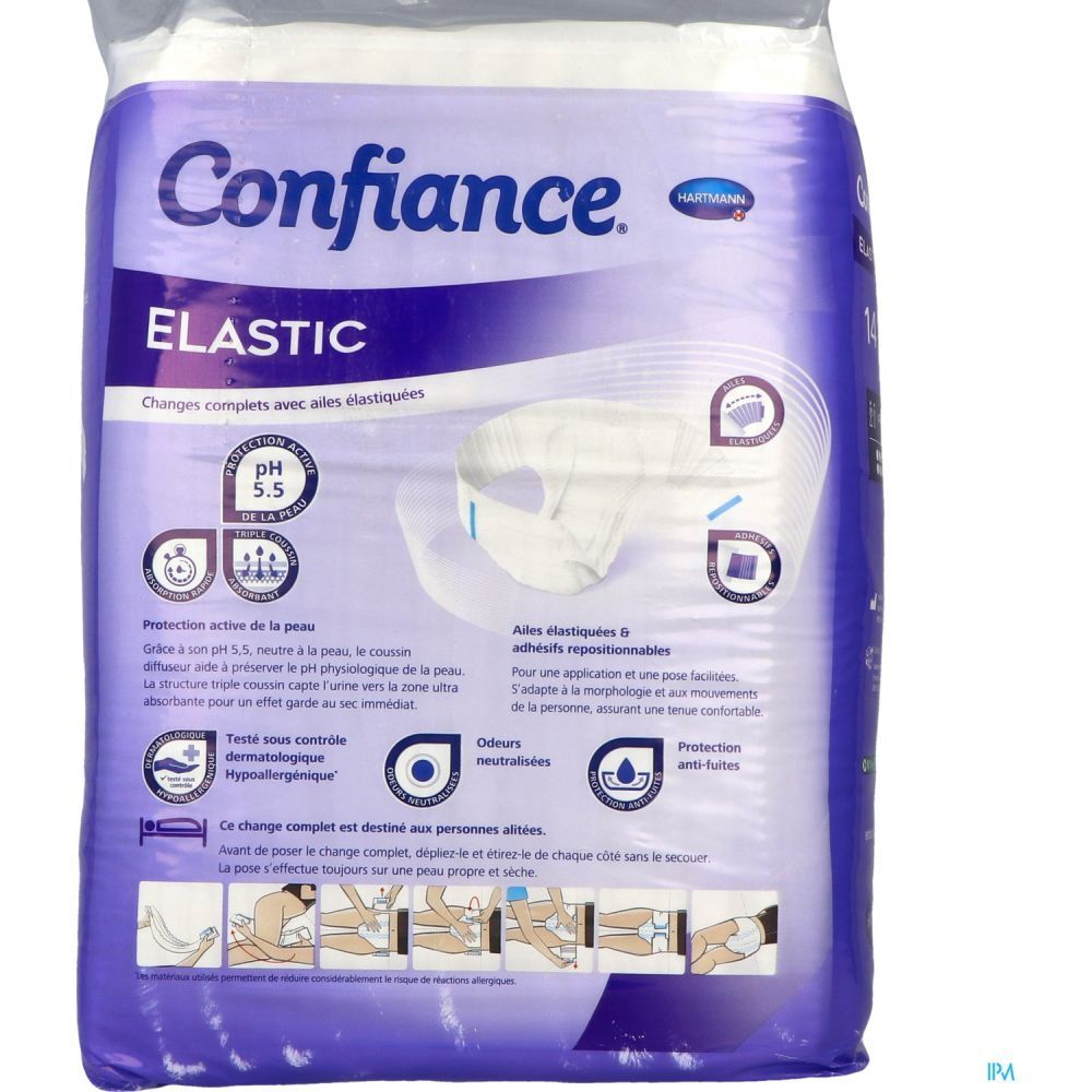 Paquet de protections Confiance Elastic. pH 5,5, ailes élastiques, neutralisation des odeurs.