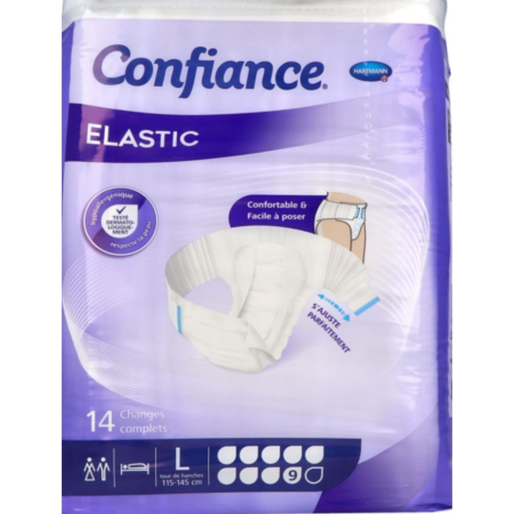 CONFIANCE ELASTIC 9 G - Change-complet hypoallergénique, avec ailes élastiques, incontinen