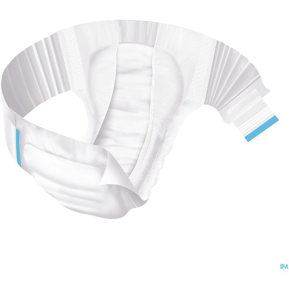 Culotte d'incontinence CONFIANCE ELASTIC, blanche. Vue du produit avec ailes ouvertes et détails bleus.