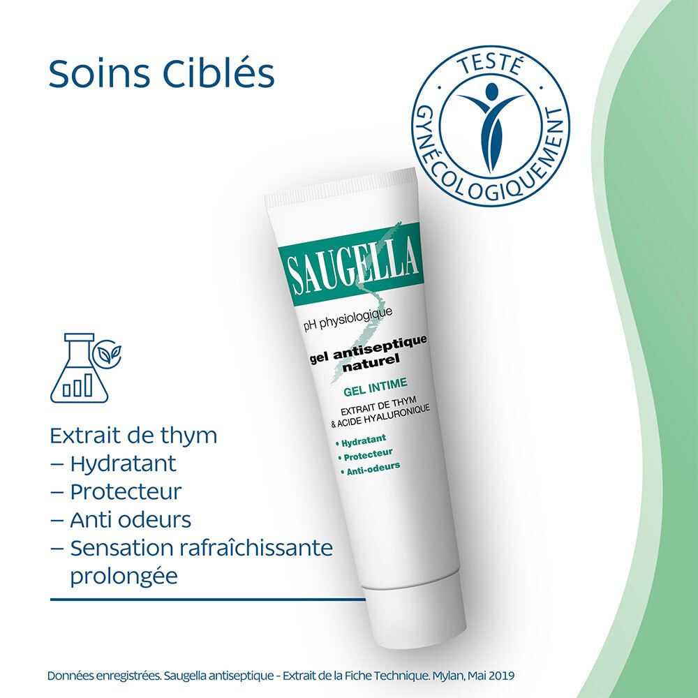 Saugella - Gel Antiseptique Naturel - Gel Hydratant – Protecteur – Anti-odeurs avec Sensation rafraîchissante prolongée A base de Thym et de l'acide Hyaluronique, 30 ml
