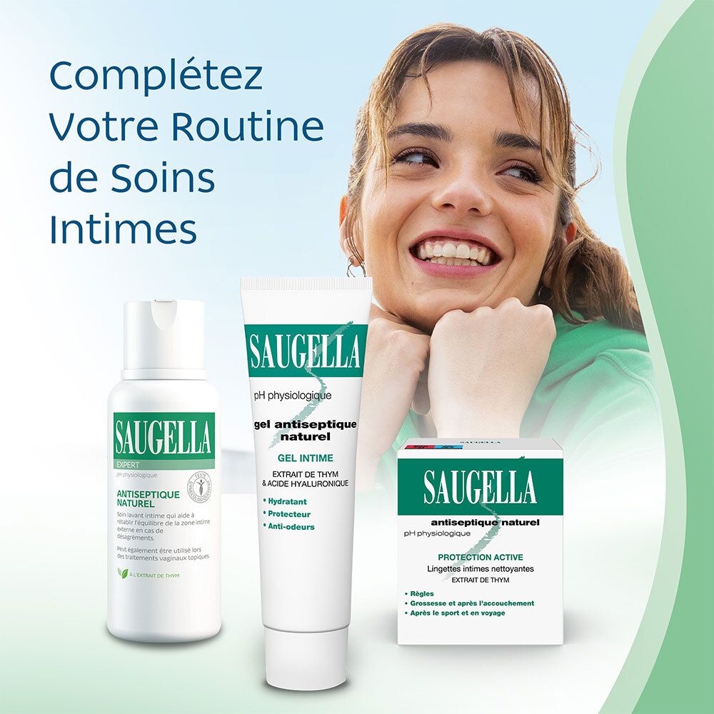 Saugella - Gel Antiseptique Naturel - Gel Hydratant – Protecteur – Anti-odeurs avec Sensation rafraîchissante prolongée A base de Thym et de l'acide Hyaluronique, 30 ml