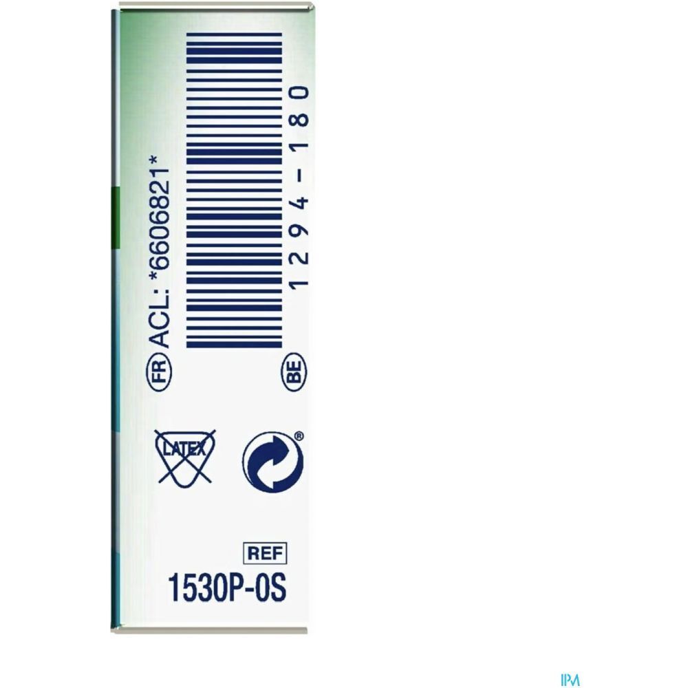 Dos de la boîte. Code-barres, symbole latex, symbole de recyclage. Numéro de référence 1530P-0S.