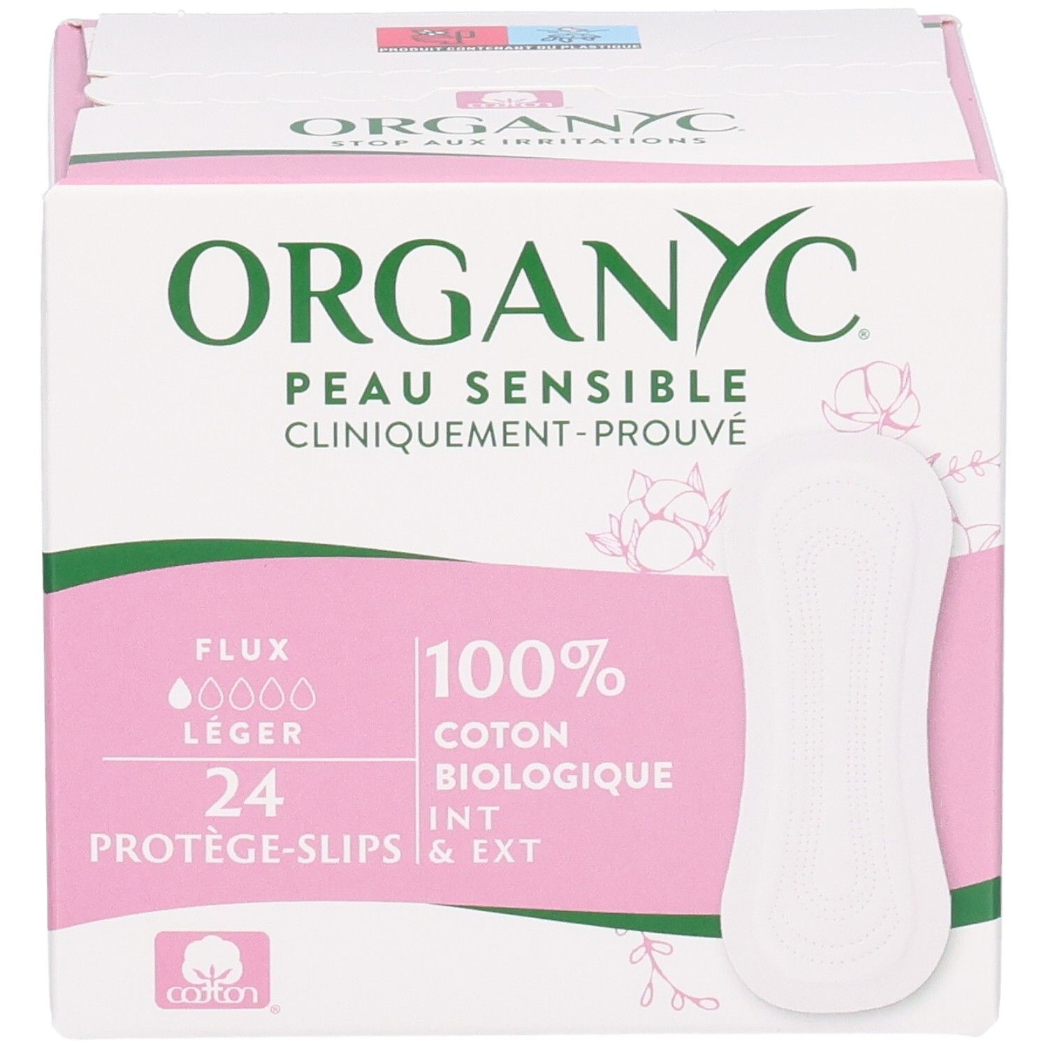 Organyc Protège-slips Pocket: 24 unités, 100% coton bio, pour flux léger, peaux sensibles.