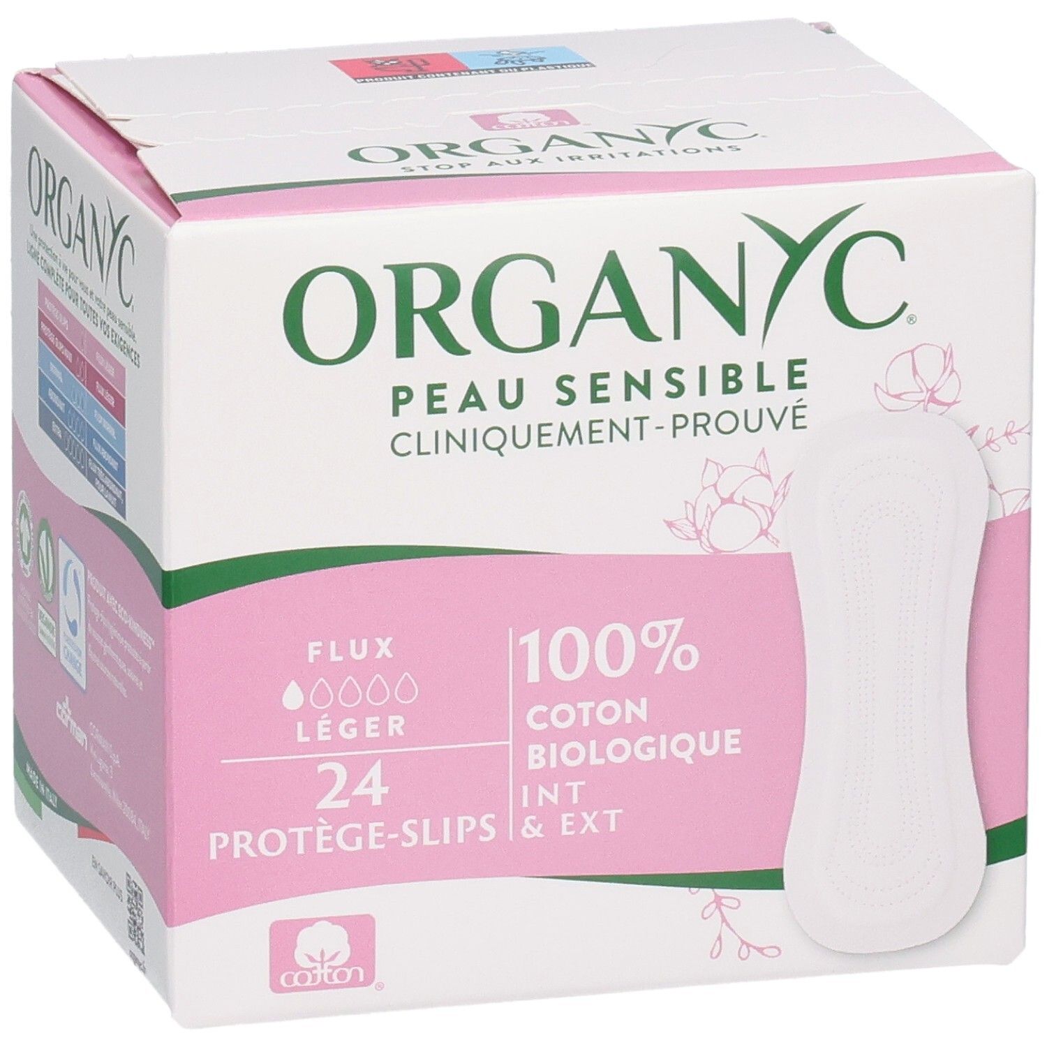Organyc Protège-slips Pocket: 24 unités, 100% coton bio, pour flux léger, cliniquement prouvé.