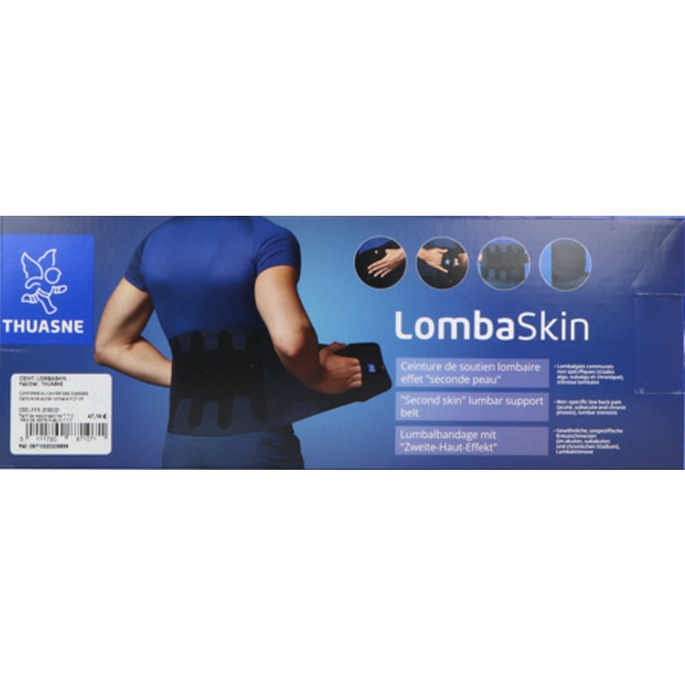 Boîte THUASNE LombaSkin. Inscription: Ceinture de soutien lombaire, Second skin lumbar support belt.